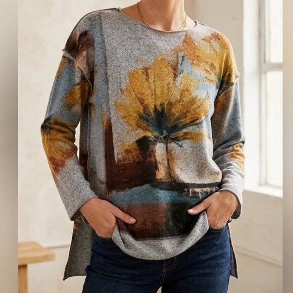 Trisha Tyler Tops - TRISHA TYLER Watercolor Flower High Low long sleeve size large